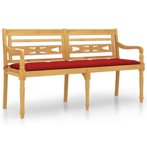 Banc Batavia avec coussin rouge 150 cm Bois de teck massif - Photo n°2; ?>