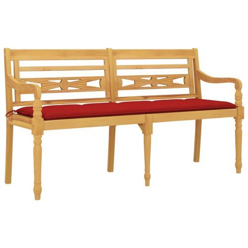 Banc Batavia avec coussin rouge 150 cm Bois de teck massif - Photo n°3; ?>