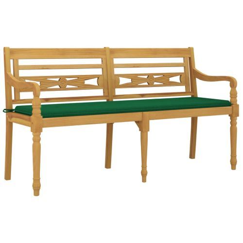 Banc Batavia avec coussin vert 150 cm Bois de teck massif - Photo n°3; ?>