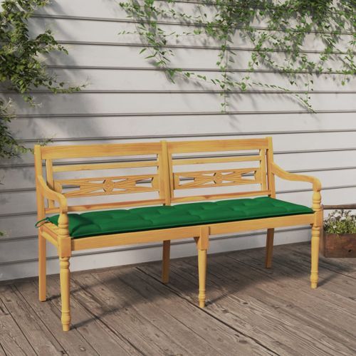 Banc Batavia avec coussin vert 150 cm Bois de teck massif - Photo n°2; ?>