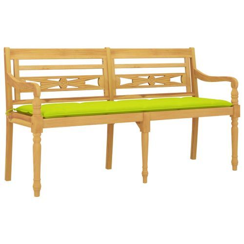 Banc Batavia avec coussin vert brillant 150 cm Bois teck massif - Photo n°3; ?>