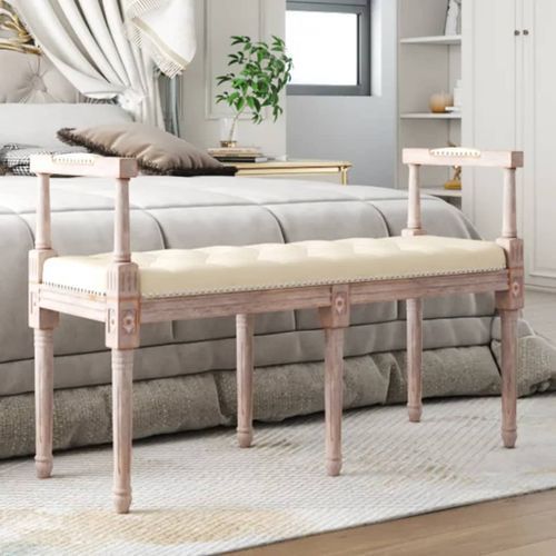 Banc beige 110x40x70 cm lin - Photo n°2; ?>