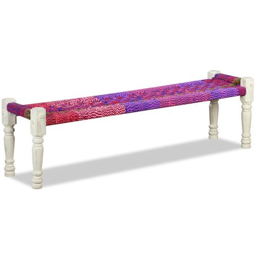 Banc Bois d'acacia massif avec tissu Chindi multicolore - Photo n°3; ?>