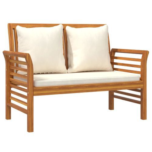 Banc canapé avec coussins Blanc crème Bois d'acacia solide - Photo n°2; ?>