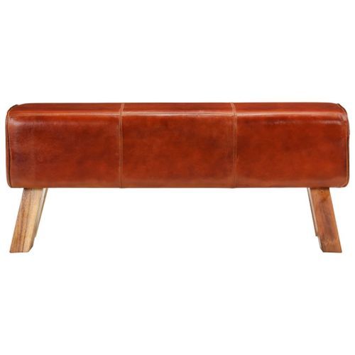 Banc de bok de gymnastique marron 110 cm cuir véritable et bois - Photo n°2; ?>