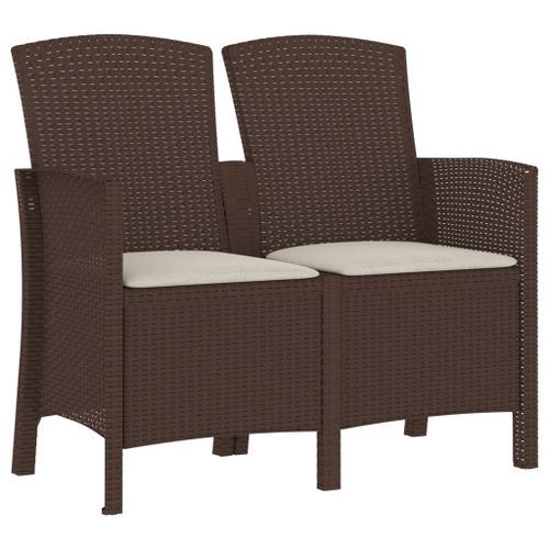 Banc de jardin 2 places avec coussins Rotin PP Marron - Photo n°2; ?>