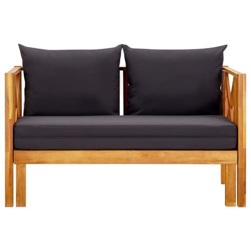 Banc de jardin 2 places et coussins 122 cm Bois d'acacia massif 2 - Photo n°3; ?>