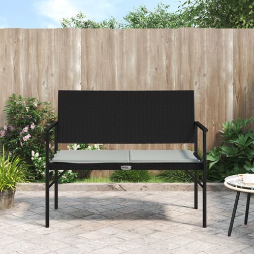 Banc de jardin à 2 places avec coussin noir résine tressée - Photo n°2; ?>