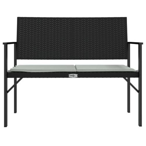 Banc de jardin à 2 places avec coussin noir résine tressée - Photo n°3; ?>