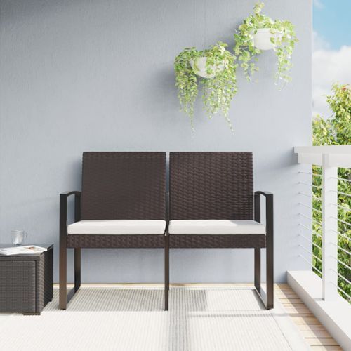 Banc de jardin à 2 places avec coussins marron PP rotin - Photo n°2; ?>