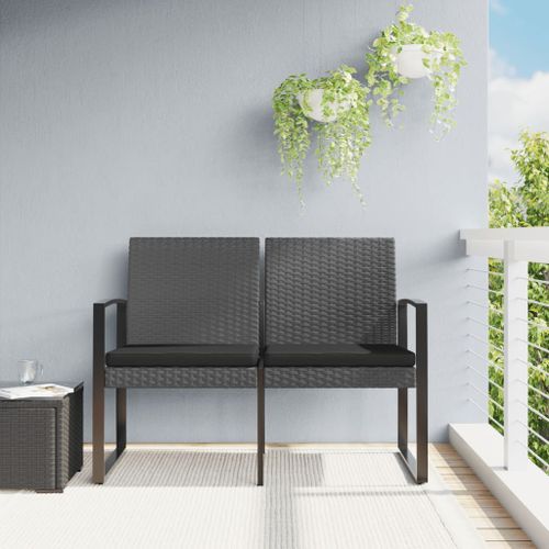 Banc de jardin à 2 places et coussins gris foncé PP rotin - Photo n°2; ?>