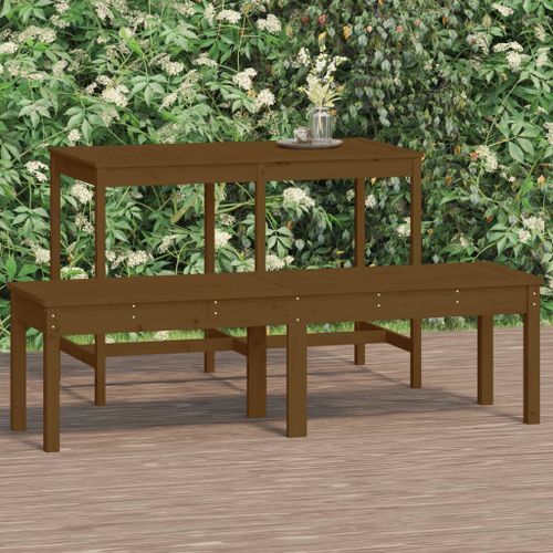 Banc de jardin à 2 places marron miel 159,5x44x45cm bois de pin - Photo n°2; ?>