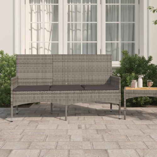 Banc de jardin à 3 places avec coussins Gris Résine tressée - Photo n°2; ?>