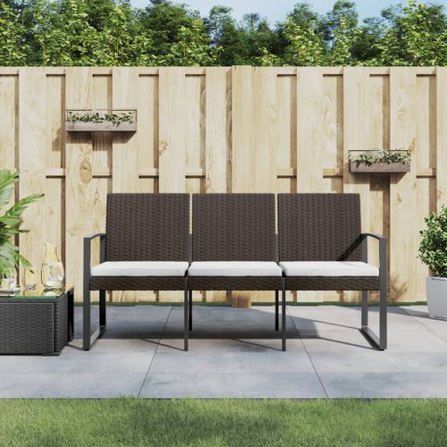 Banc de jardin à 3 places avec coussins marron PP rotin - Photo n°2; ?>