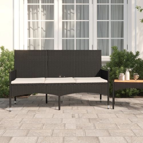 Banc de jardin à 3 places avec coussins Noir Résine tressée - Photo n°2; ?>