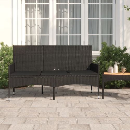 Banc de jardin à 3 places avec coussins Noir Résine tressée - Photo n°2; ?>