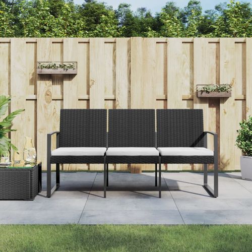 Banc de jardin à 3 places avec coussins noir rotin PP - Photo n°2; ?>