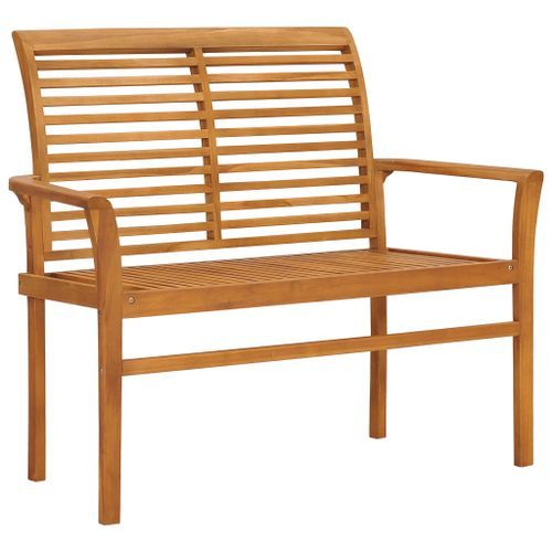 Banc de jardin avec coussin à carreaux gris 112 cm Teck massif - Photo n°2; ?>