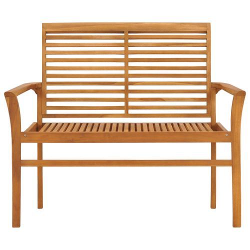 Banc de jardin avec coussin à carreaux gris 112 cm Teck massif - Photo n°3; ?>