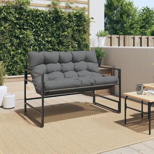 Banc de jardin avec coussin anthracite 113 cm acier - Photo n°3; ?>