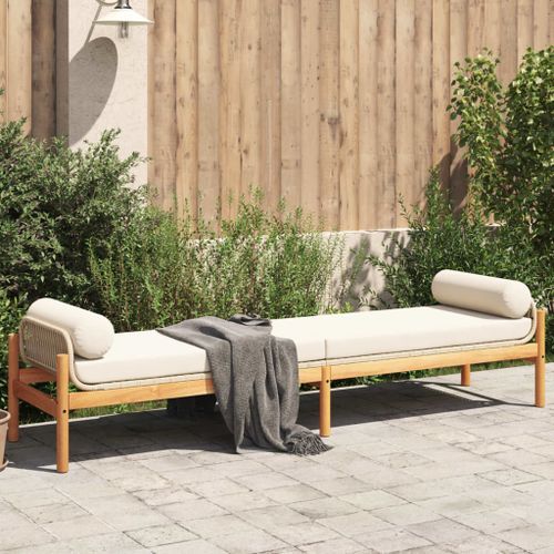 Banc de jardin avec coussin beige résine tressée acacia - Photo n°2; ?>