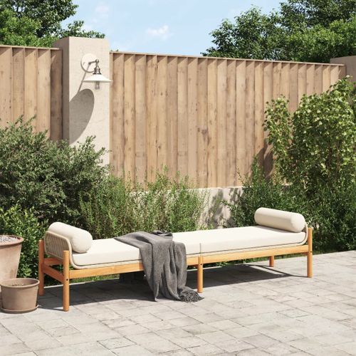 Banc de jardin avec coussin beige résine tressée acacia - Photo n°3; ?>