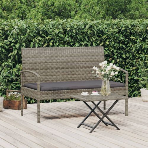 Banc de jardin avec coussin gris 105 cm résine tressée - Photo n°2; ?>