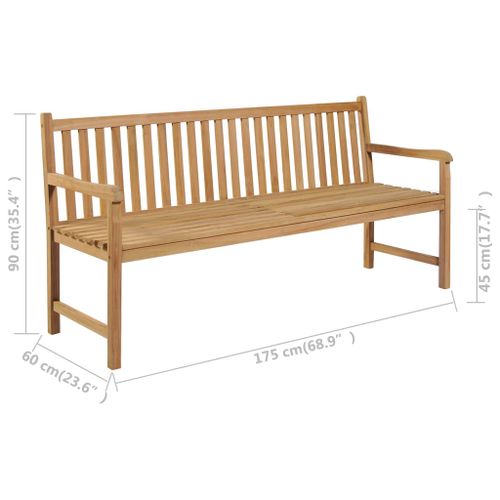 Banc de jardin avec coussin gris 175 cm Bois de teck massif 2 - Photo n°2; ?>