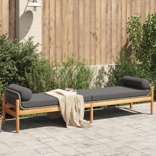 Banc de jardin avec coussin gris résine tressée acacia - Photo n°2; ?>