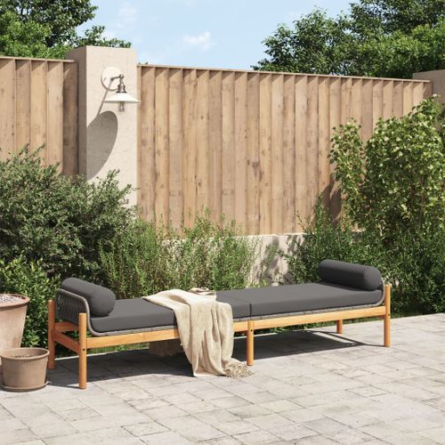 Banc de jardin avec coussin gris résine tressée acacia - Photo n°3; ?>