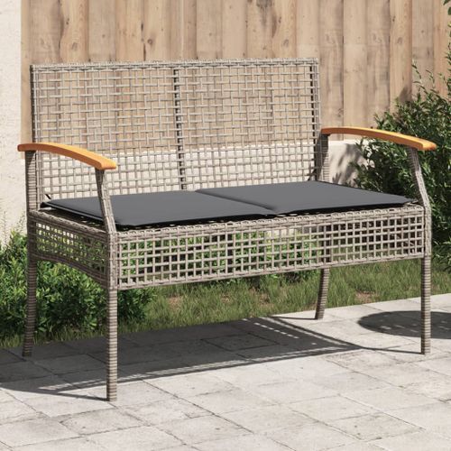 Banc de jardin avec coussin gris résine tressée et acacia - Photo n°2; ?>