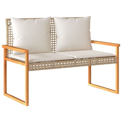 Banc de jardin avec coussin mélange beige résine tressée acacia - Photo n°2; ?>