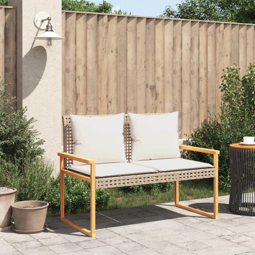 Banc de jardin avec coussin mélange beige résine tressée acacia - Photo n°3; ?>