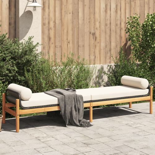 Banc de jardin avec coussin noir résine tressée acacia - Photo n°2; ?>