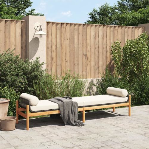 Banc de jardin avec coussin noir résine tressée acacia - Photo n°3; ?>