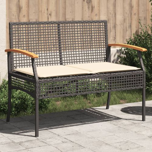 Banc de jardin avec coussin noir résine tressée et acacia - Photo n°2; ?>