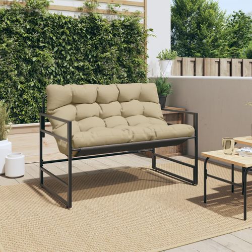 Banc de jardin avec coussin taupe 113 cm acier - Photo n°3; ?>