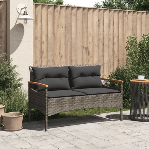 Banc de jardin avec coussins 116x62,5x74 cm gris résine tressée - Photo n°3; ?>