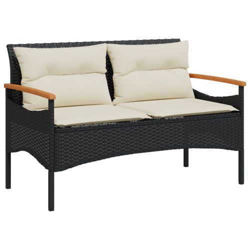 Banc de jardin avec coussins 116x62,5x74 cm noir résine tressée - Photo n°2; ?>