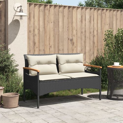 Banc de jardin avec coussins 116x62,5x74 cm noir résine tressée - Photo n°3; ?>