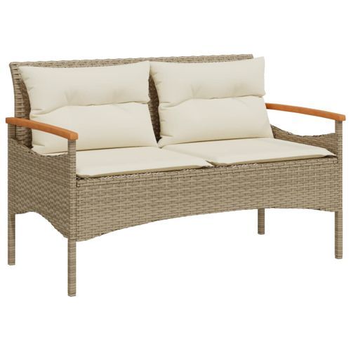 Banc de jardin avec coussins 116x62,5x74cm beige résine tressée - Photo n°2; ?>