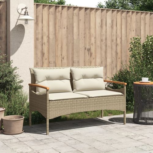 Banc de jardin avec coussins 116x62,5x74cm beige résine tressée - Photo n°3; ?>