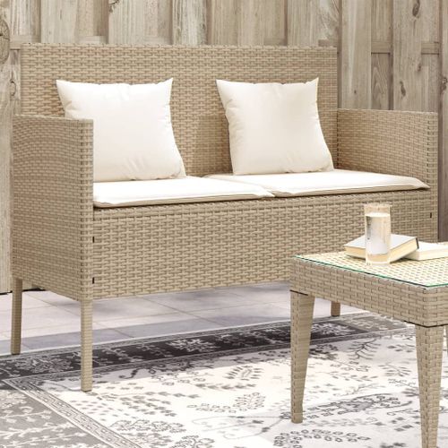 Banc de jardin avec coussins beige résine tressée - Photo n°2; ?>