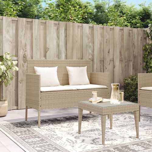 Banc de jardin avec coussins beige résine tressée - Photo n°3; ?>