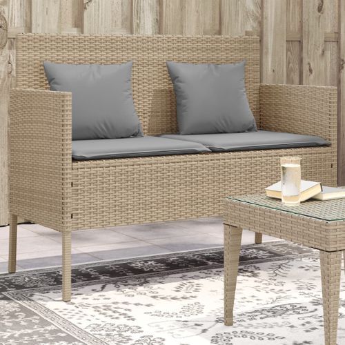 Banc de jardin avec coussins beige résine tressée - Photo n°2; ?>