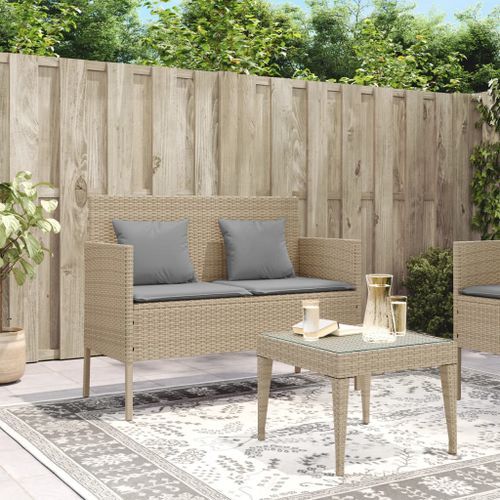 Banc de jardin avec coussins beige résine tressée - Photo n°3; ?>