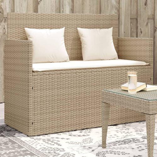 Banc de jardin avec coussins beige résine tressée - Photo n°2; ?>