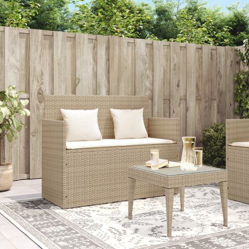 Banc de jardin avec coussins beige résine tressée - Photo n°3; ?>