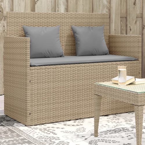 Banc de jardin avec coussins beige résine tressée - Photo n°2; ?>