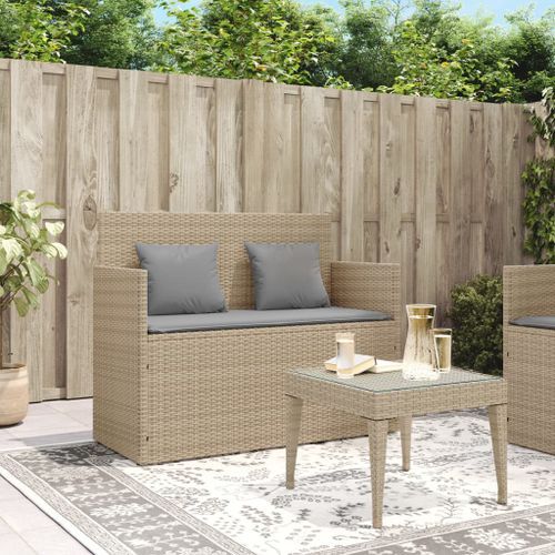 Banc de jardin avec coussins beige résine tressée - Photo n°3; ?>